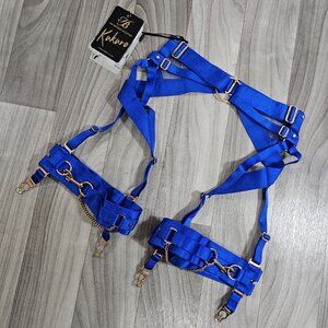Honey Birdette Kukuro Electric Blue Bondage Suspender Garter Belt Size S